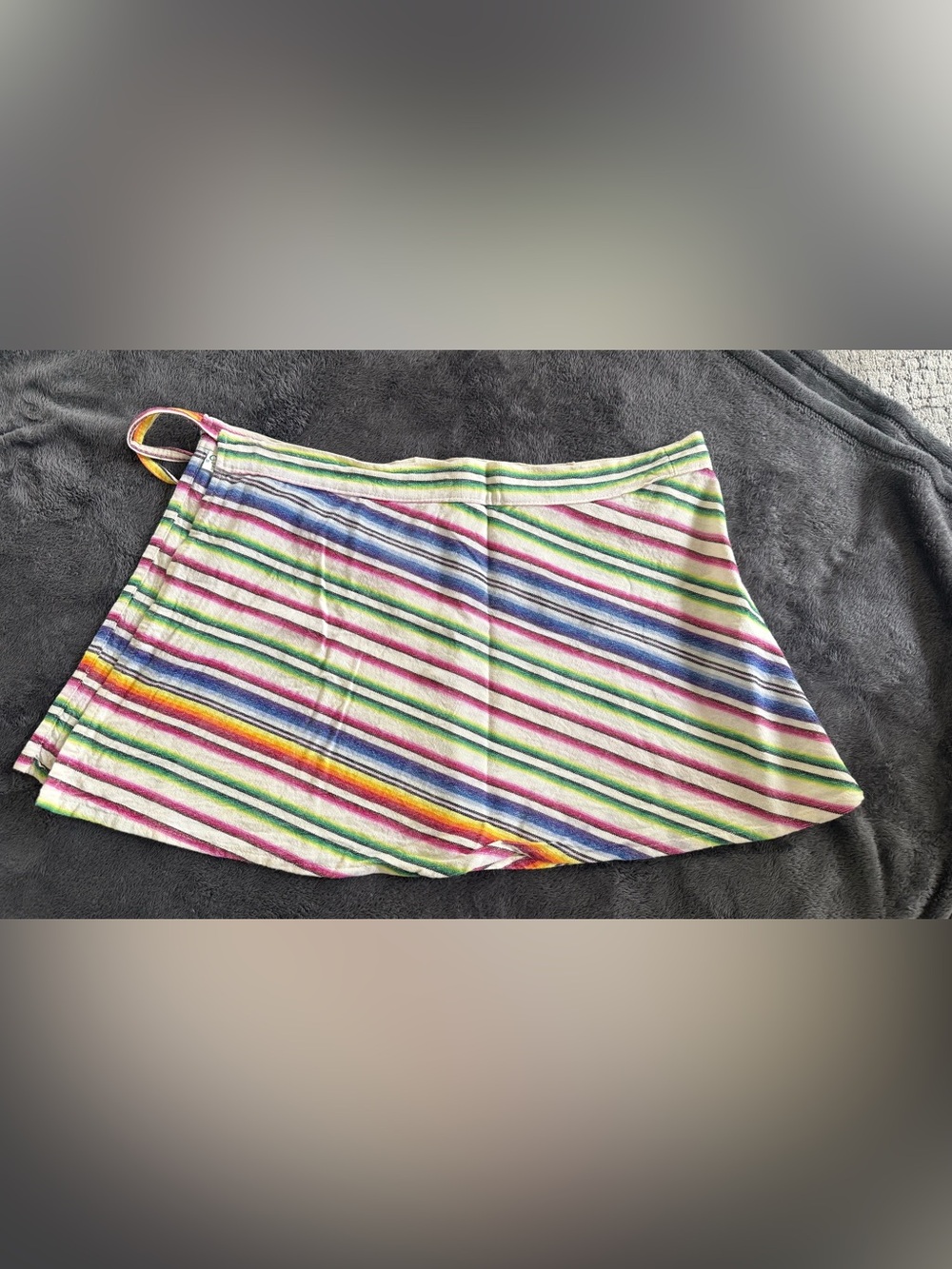 Striped Multicolor Mini Skirt - Rainbow horizontal Stripes.    Loom-woven skirt